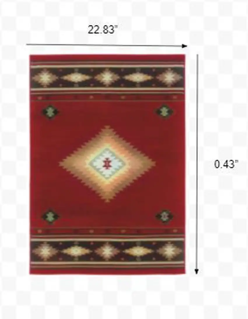 Red and Beige Ikat Pattern Scatter Rug Photo 2