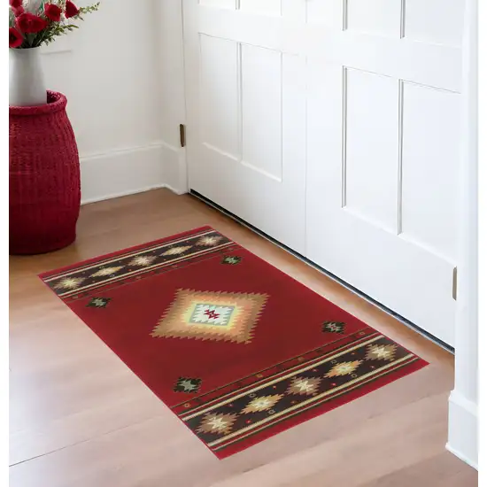 Red And Beige Ikat Pattern Scatter Rug Photo 1