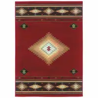 Photo of Red and Beige Ikat Pattern Scatter Rug