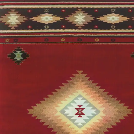 Red And Beige Ikat Pattern Scatter Rug Photo 5