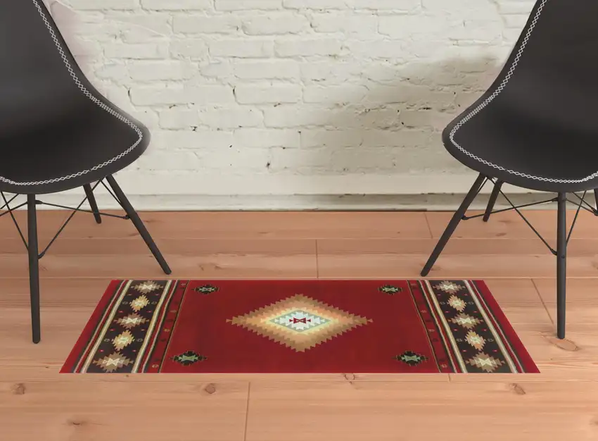 Red and Beige Ikat Pattern Scatter Rug Photo 5