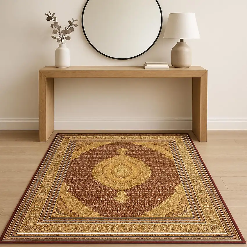 Red And Beige Oriental Area Rug Photo 1