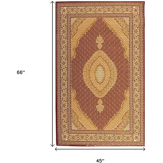 Red And Beige Oriental Area Rug Photo 3