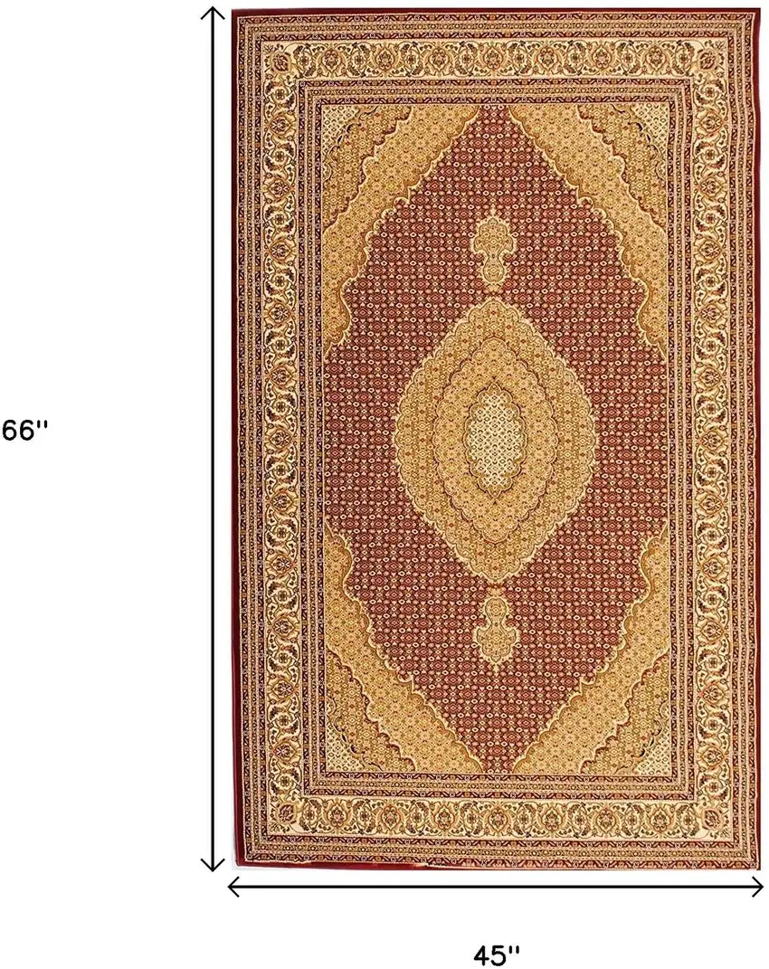 Red And Beige Oriental Area Rug Photo 3