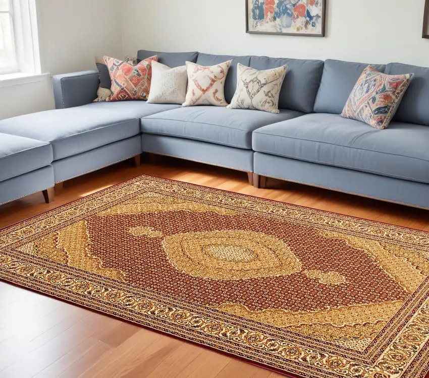 Red and Beige Oriental Power Loom Area Rug Photo 1