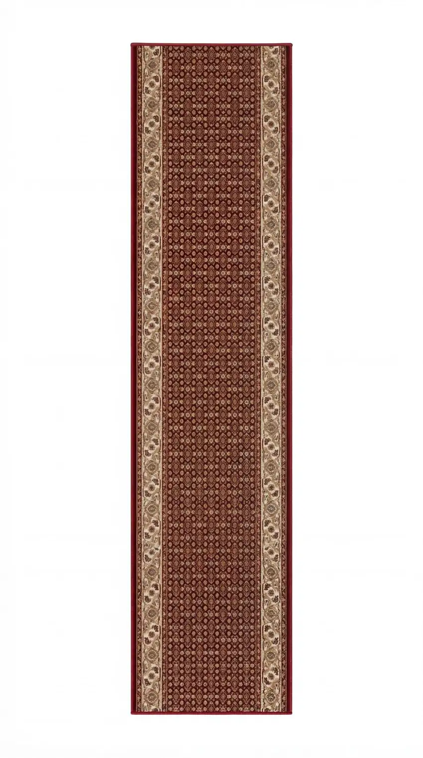 13' Red And Beige Oriental Runner Rug Photo 3
