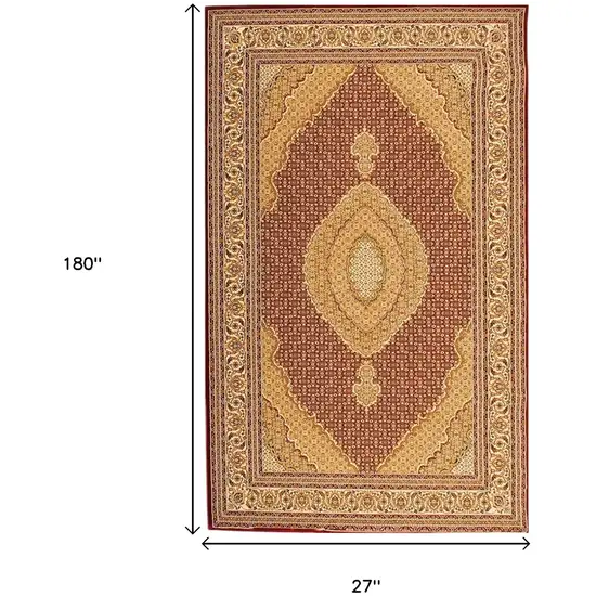 15' Red And Beige Oriental Runner Rug Photo 3