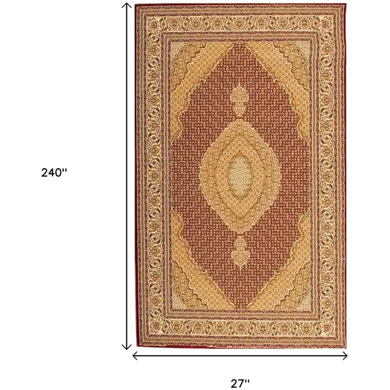 20' Red And Beige Oriental Runner Rug Photo 3