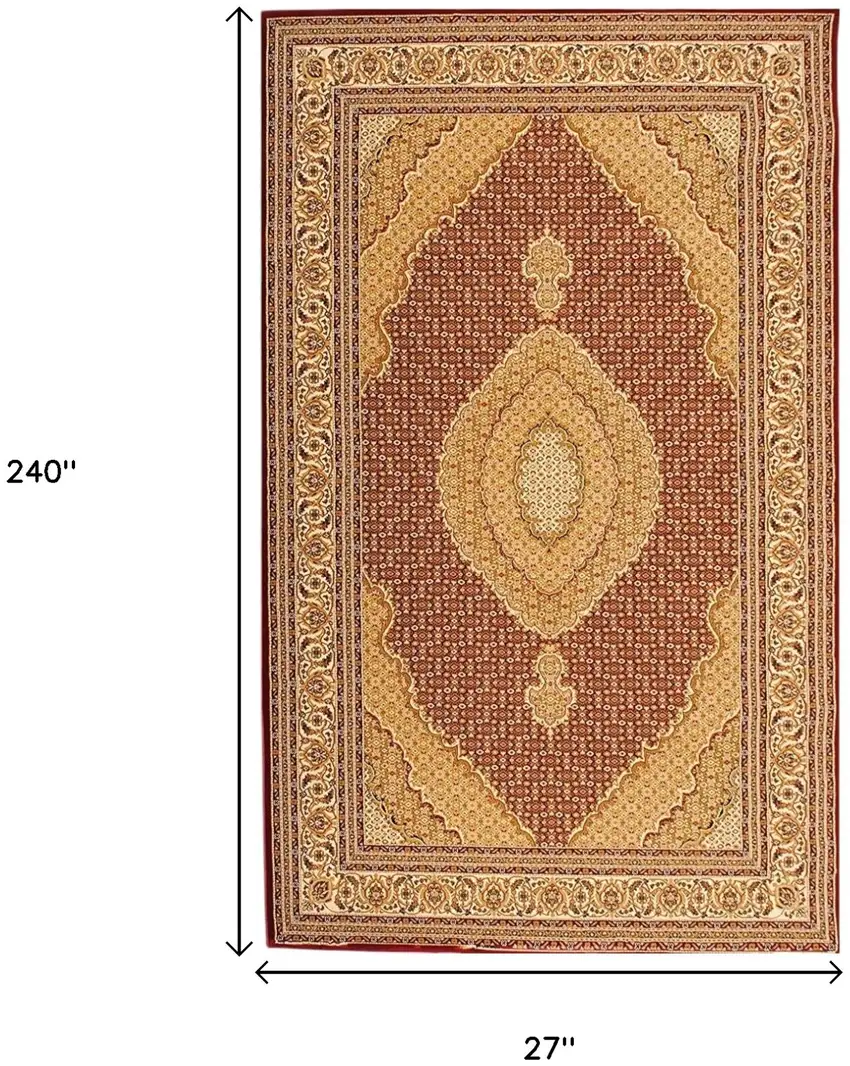 20' Red And Beige Oriental Runner Rug Photo 3