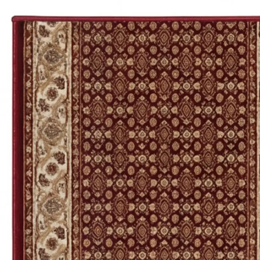 8' Red And Beige Oriental Runner Rug Photo 2