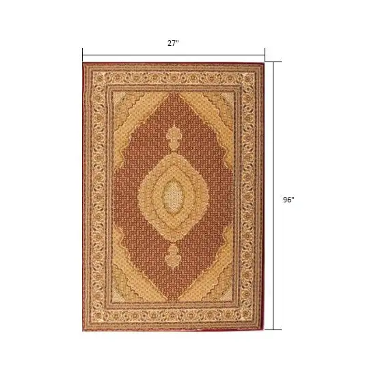 8' Red And Beige Oriental Runner Rug Photo 9