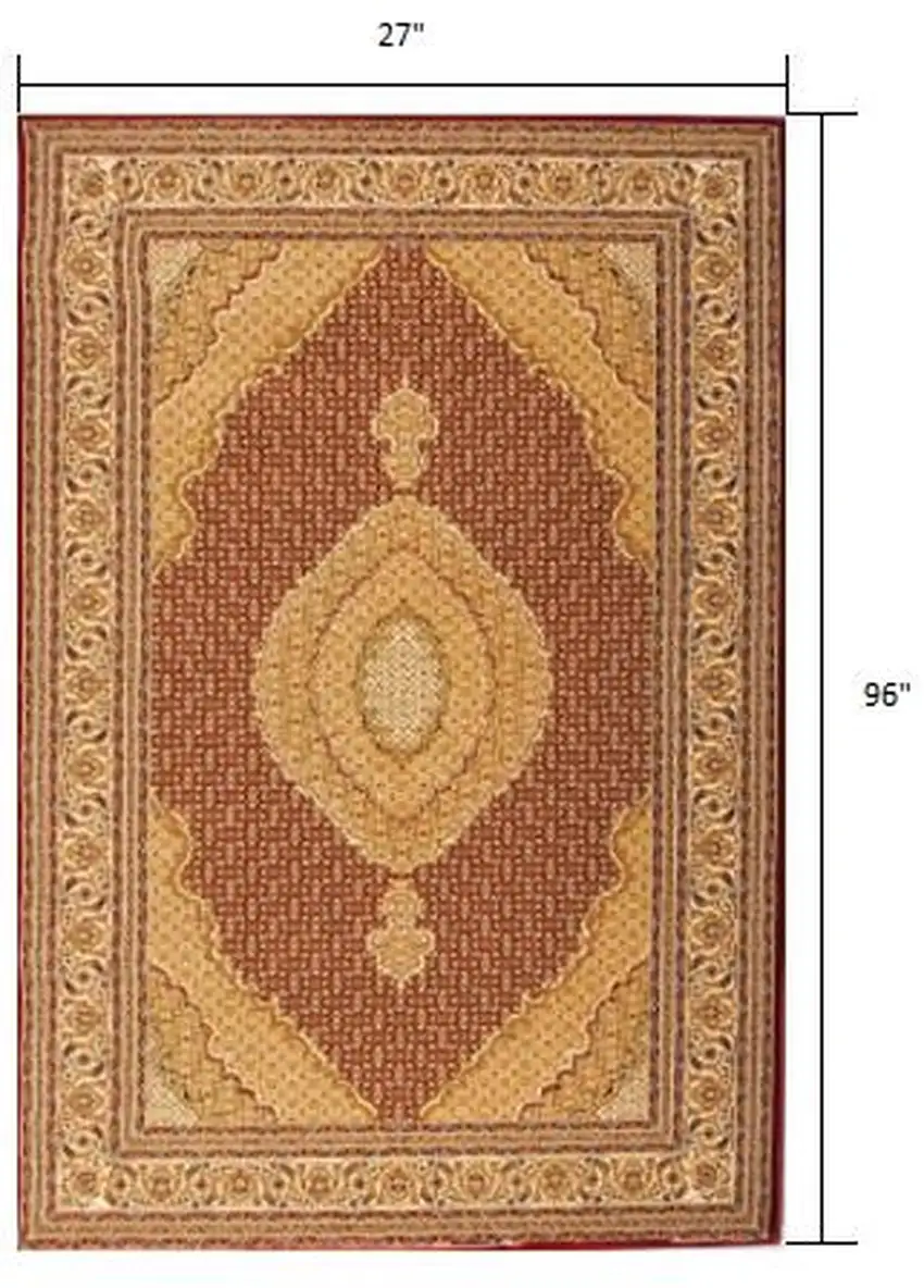8' Red And Beige Oriental Runner Rug Photo 9
