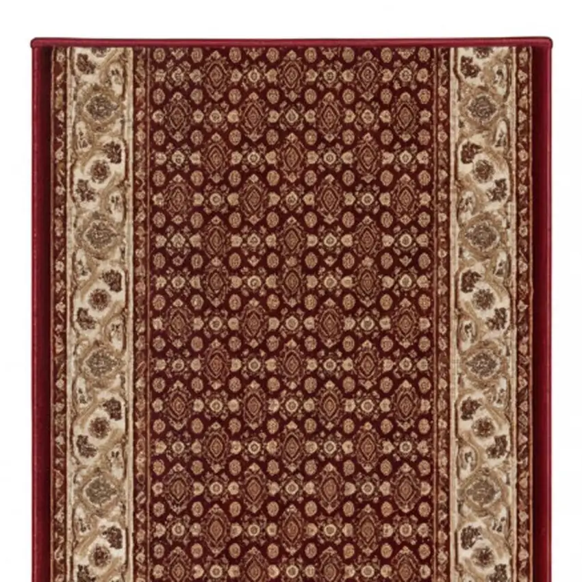 8' Red And Beige Oriental Runner Rug Photo 3