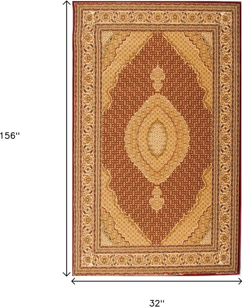 13' Red And Beige Oriental Runner Rug Photo 3