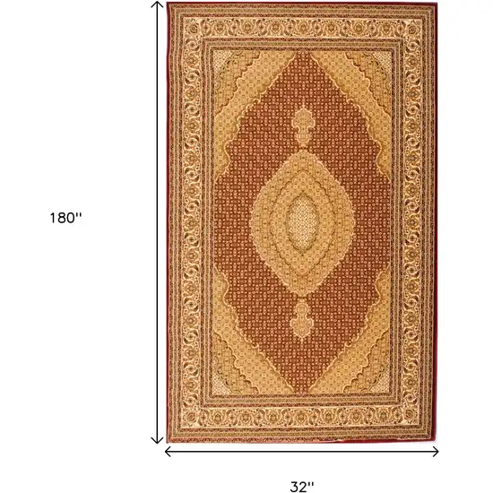 15' Red And Beige Oriental Runner Rug Photo 3