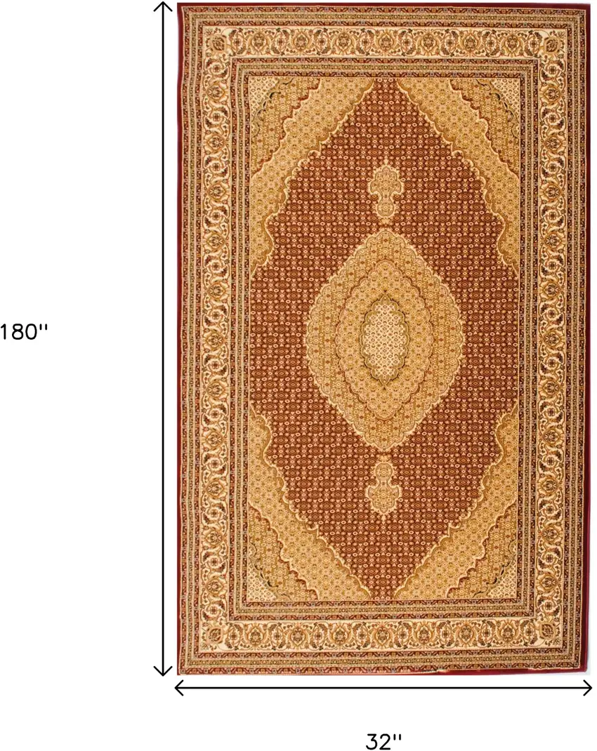 15' Red And Beige Oriental Runner Rug Photo 3