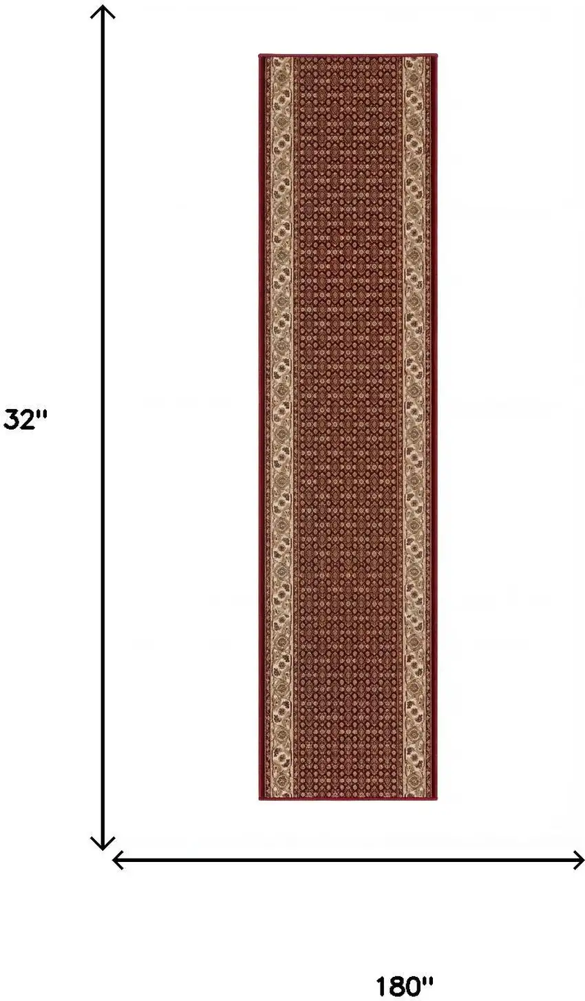 15' Red And Beige Oriental Runner Rug Photo 6