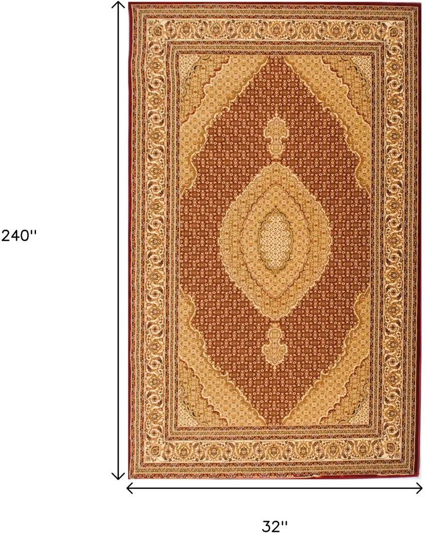 20' Red And Beige Oriental Runner Rug Photo 3