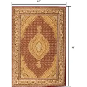 Photo of Red and Beige Medallion Runner Rug