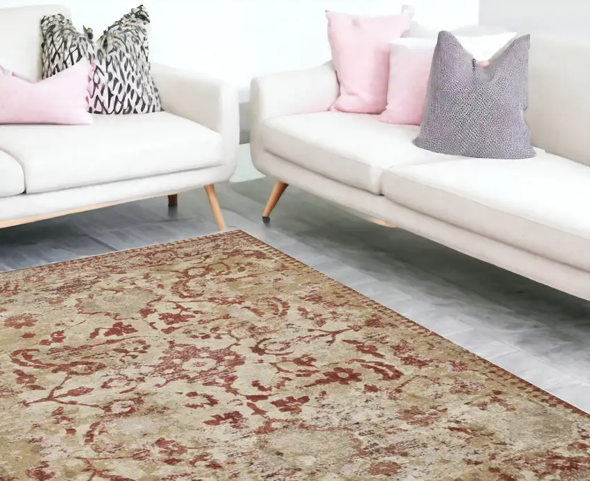 Red and Beige Oriental Area Rug Photo 1