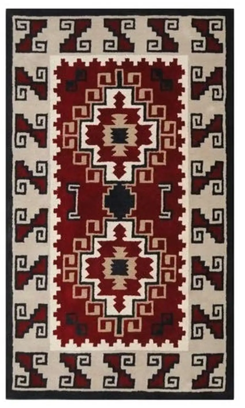 Red and Beige Southwestern Hand Tufted Non Skid Area Rug Photo 2