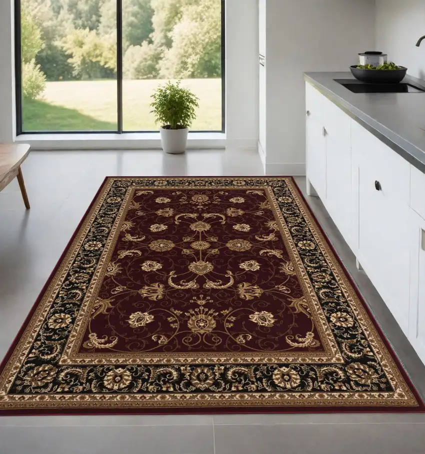 Red and Black Oriental Power Loom Area Rug Photo 1