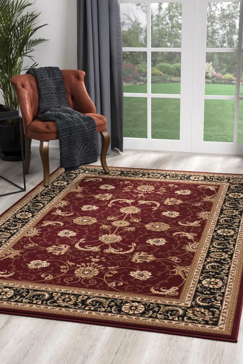 Red and Black Ornamental Area Rug Photo 6