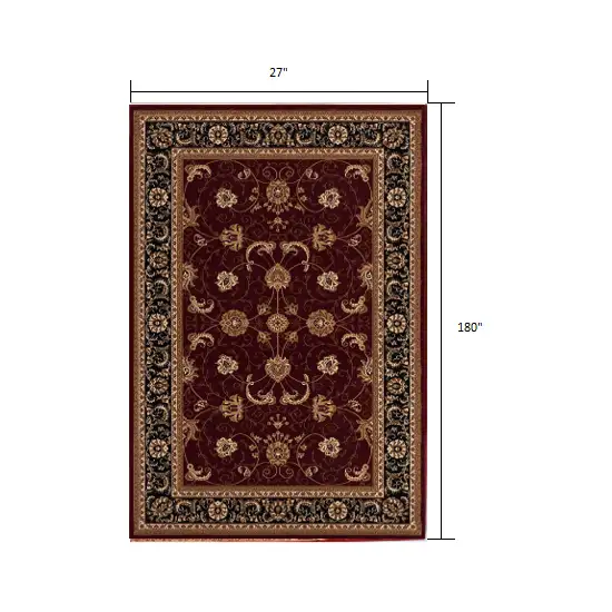 15' Red And Black Oriental Runner Rug Photo 4