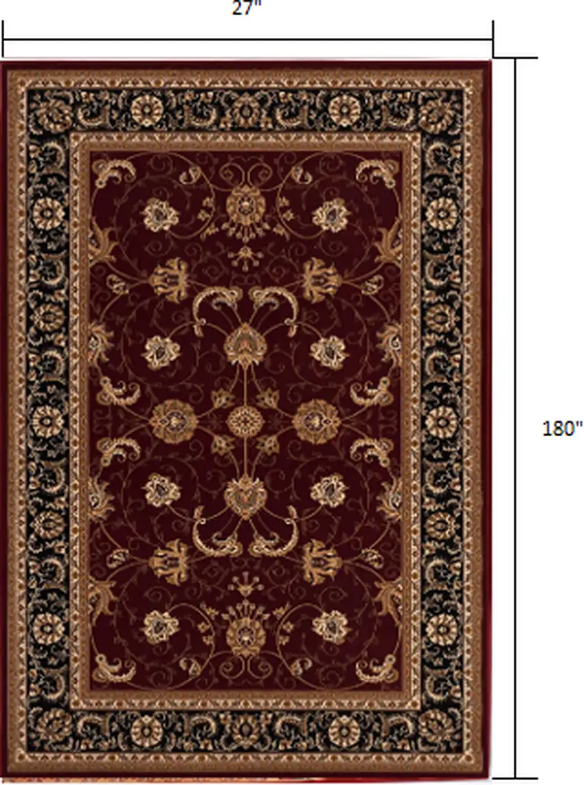 15' Red And Black Oriental Runner Rug Photo 4