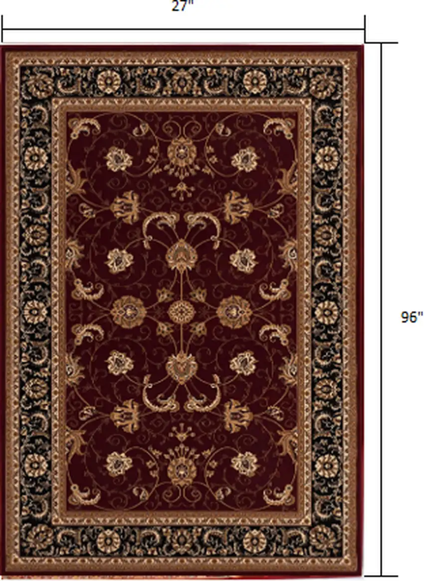 Red and Black Ornamental Runner Rug Photo 1