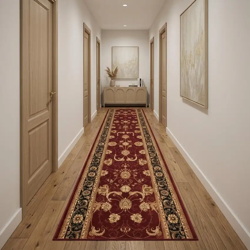 13' Red And Black Oriental Runner Rug Photo 1