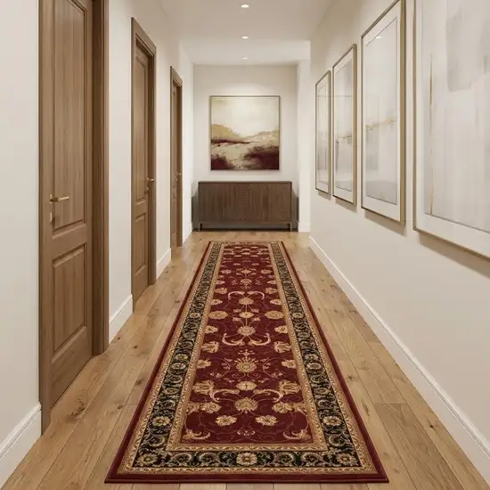 15' Red And Black Oriental Runner Rug Photo 1