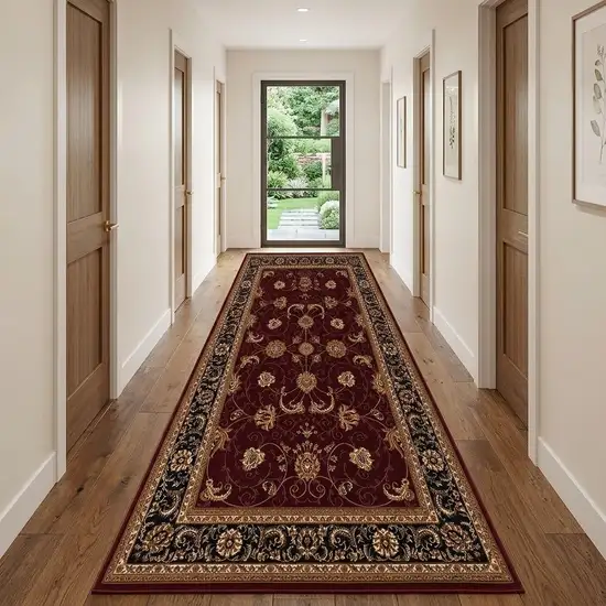 20' Red And Black Oriental Runner Rug Photo 1
