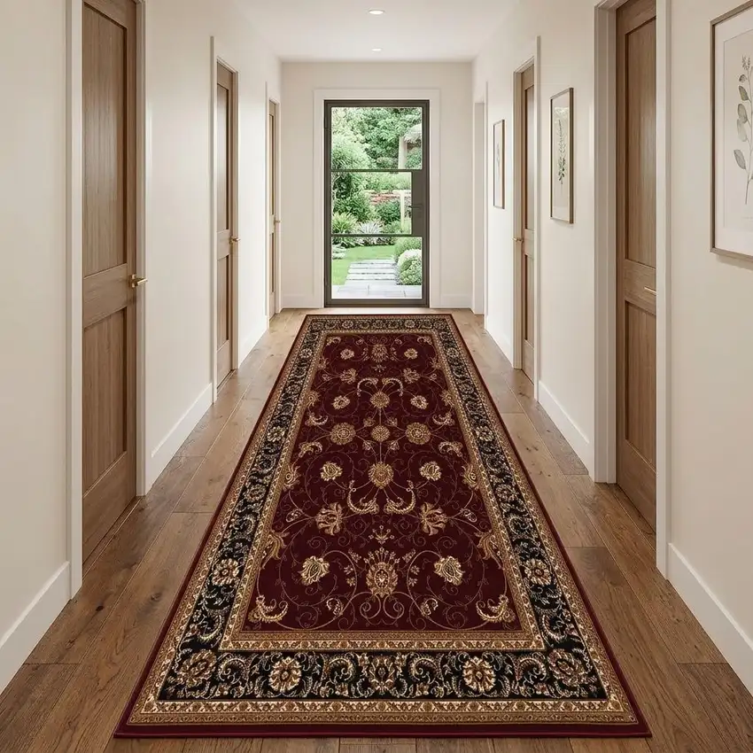20' Red And Black Oriental Runner Rug Photo 1