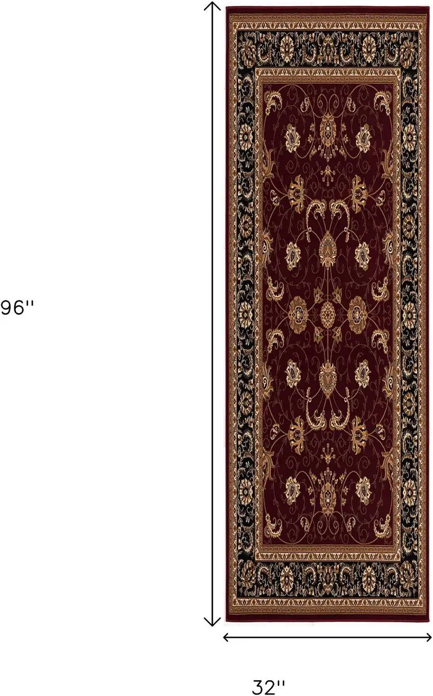 8' Red And Black Oriental Runner Rug Photo 3