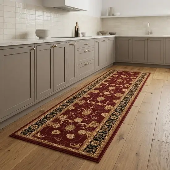 8' Red And Black Oriental Runner Rug Photo 1
