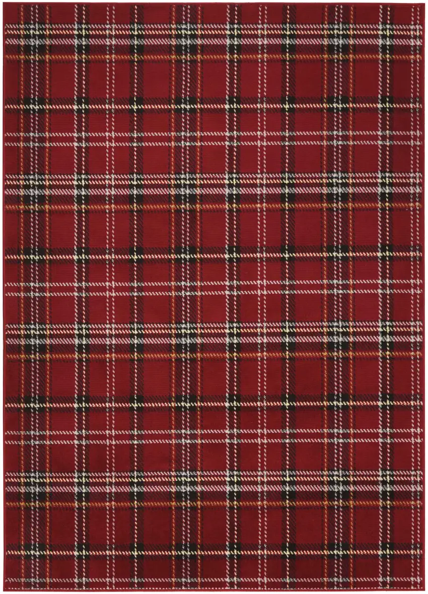 Red and Black Plaid Power Loom Area Rug Photo 2