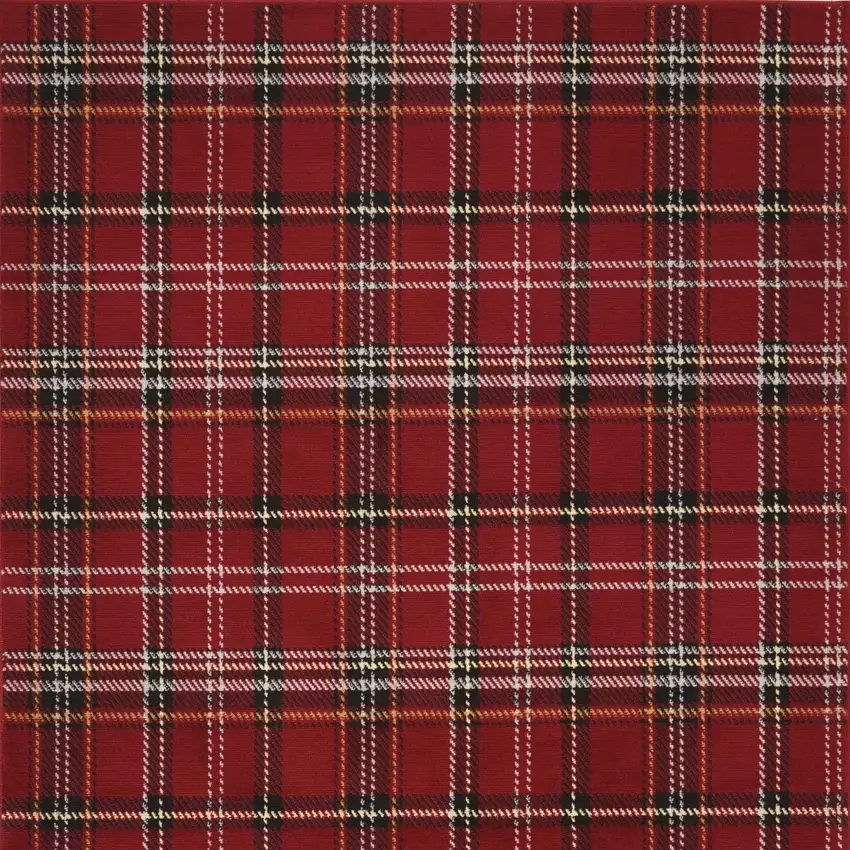 Red and Black Plaid Power Loom Area Rug Photo 8