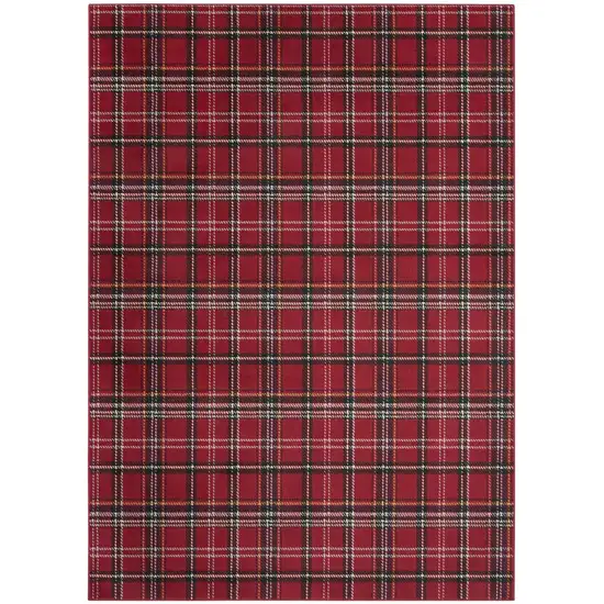 Red and Black Plaid Power Loom Area Rug Photo 9