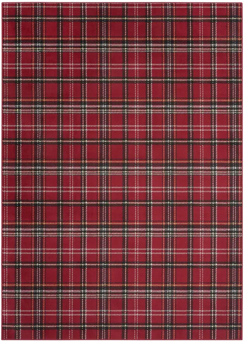 Red and Black Plaid Power Loom Area Rug Photo 9