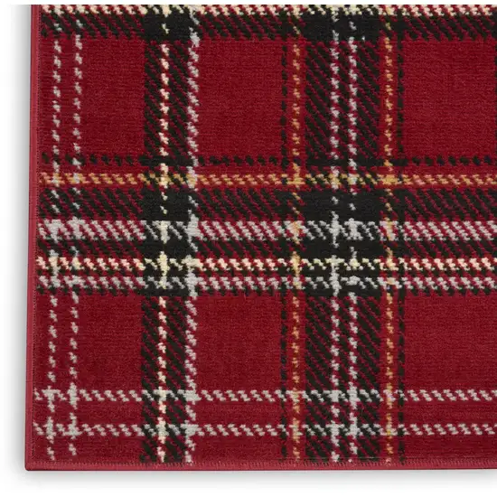 Red and Black Plaid Power Loom Area Rug Photo 8