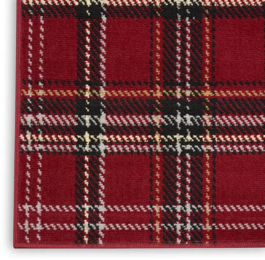Red and Black Plaid Power Loom Area Rug Photo 8