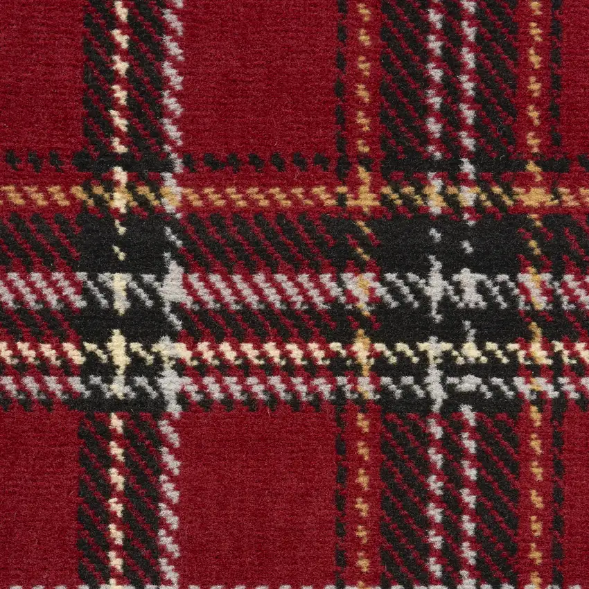 Red and Black Plaid Power Loom Area Rug Photo 4