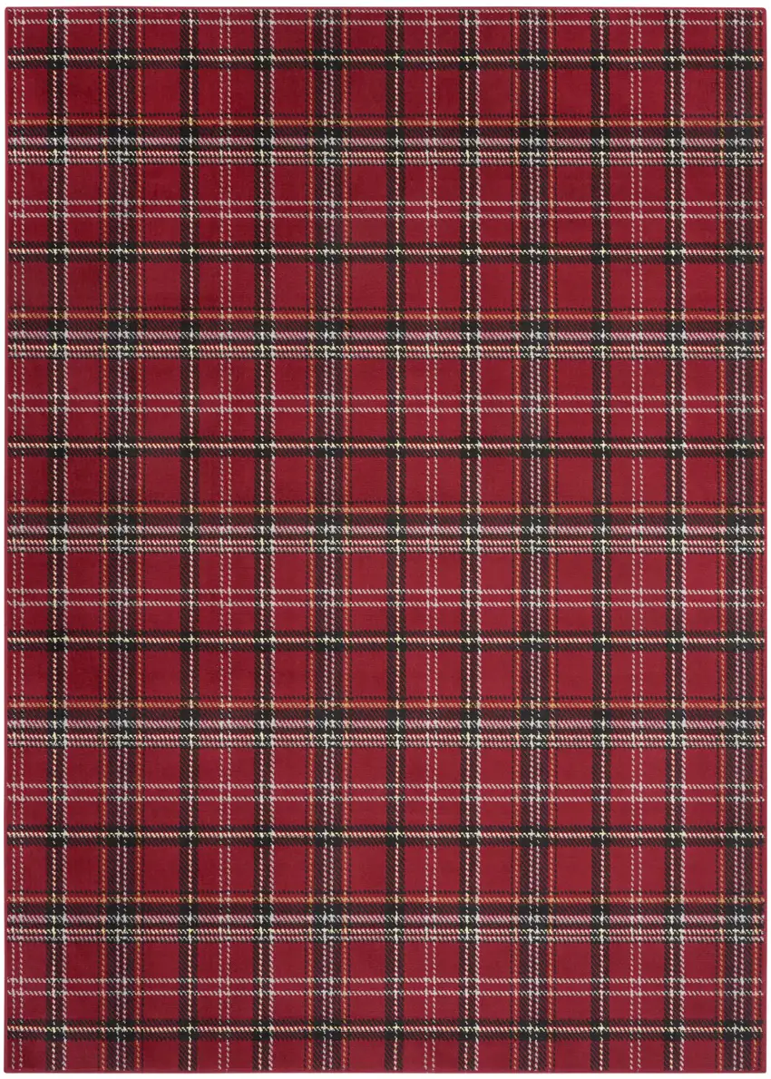 Red and Black Plaid Power Loom Area Rug Photo 2