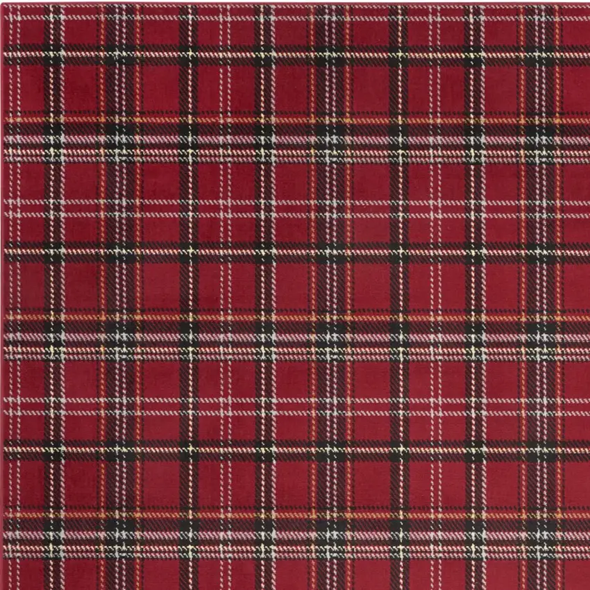 Red and Black Plaid Power Loom Area Rug Photo 7