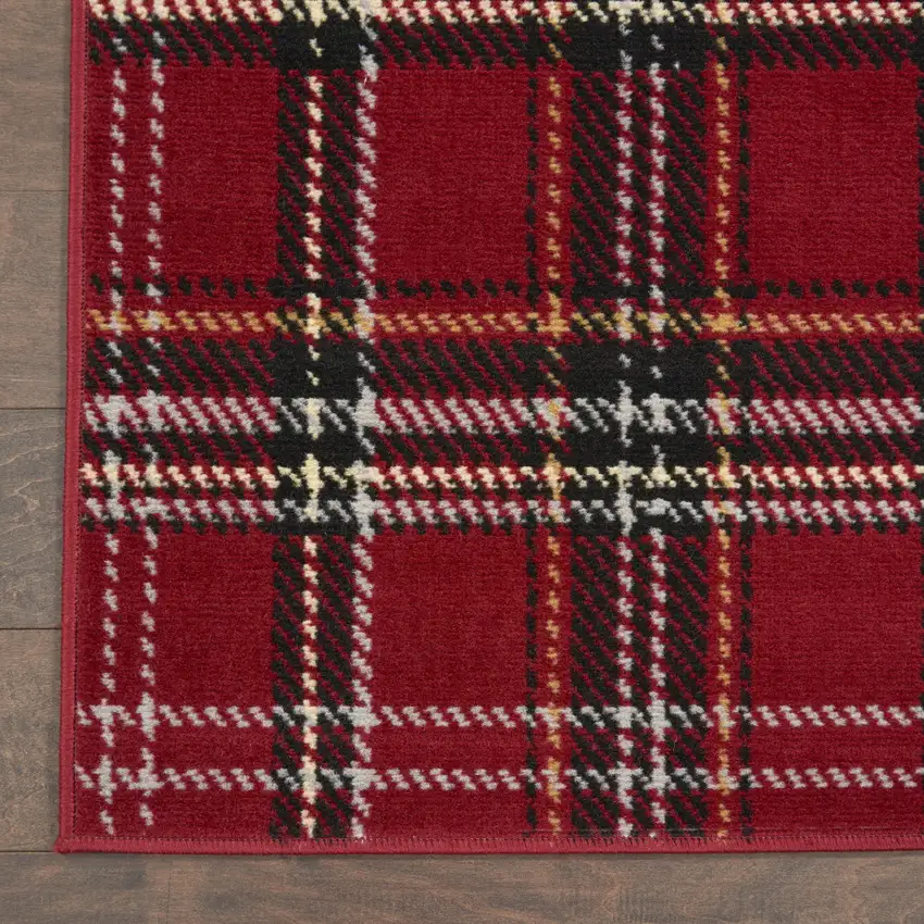 Red and Black Plaid Power Loom Area Rug Photo 9