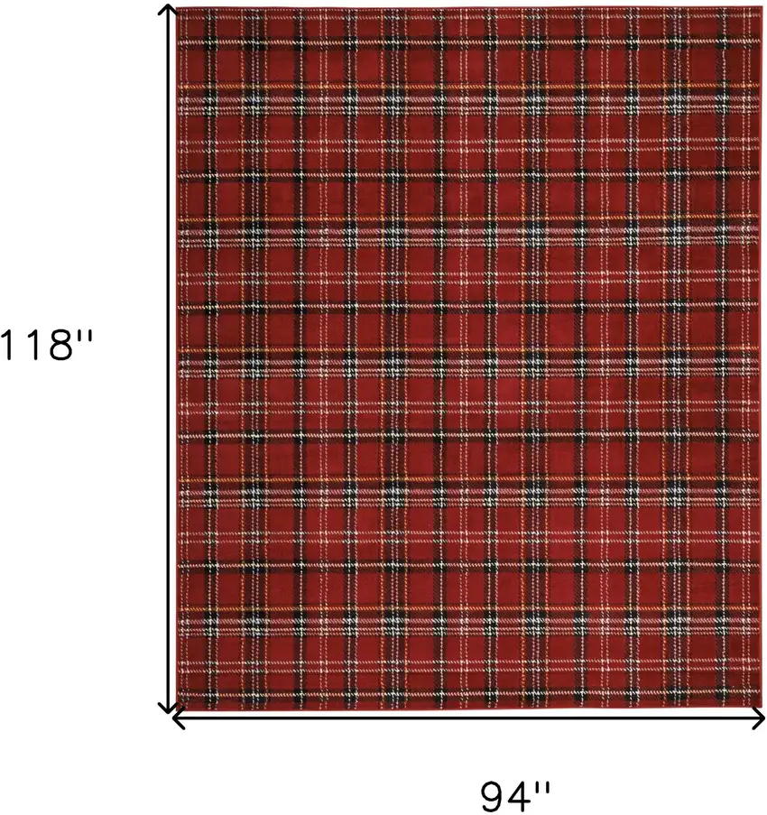 Red and Black Plaid Power Loom Area Rug Photo 3