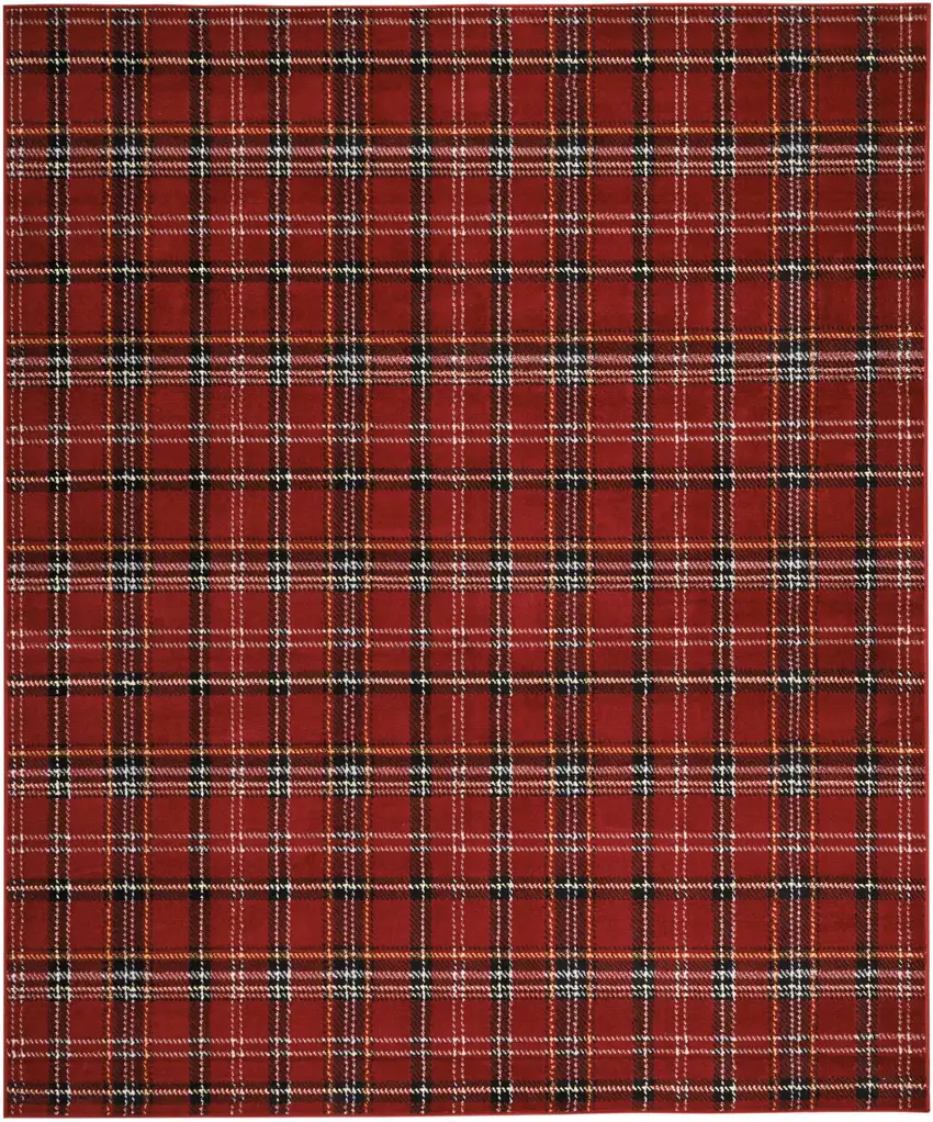 Red and Black Plaid Power Loom Area Rug Photo 2