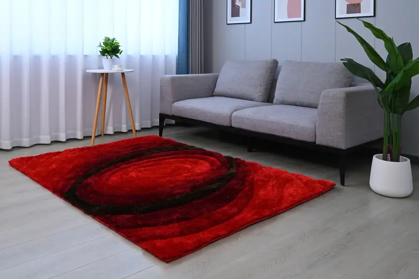 Red and Black Shag Hand Tufted Area Rug Photo 9