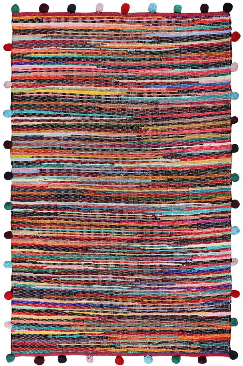 Red and Black Striped Hand Woven Area Rug With Fringe Photo 2